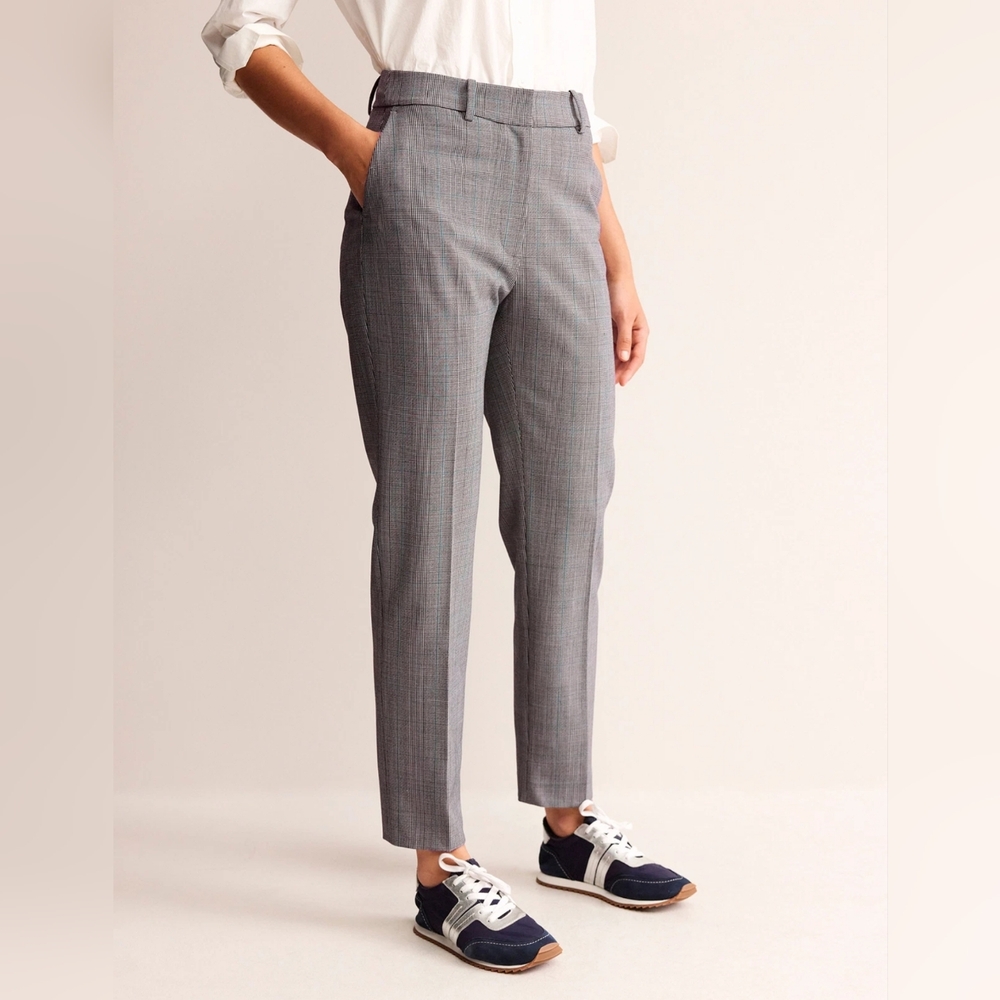 (1770) NWT BODEN Kew Wool-Twill Houndstooth Windowpane Check Pants, Size 6L